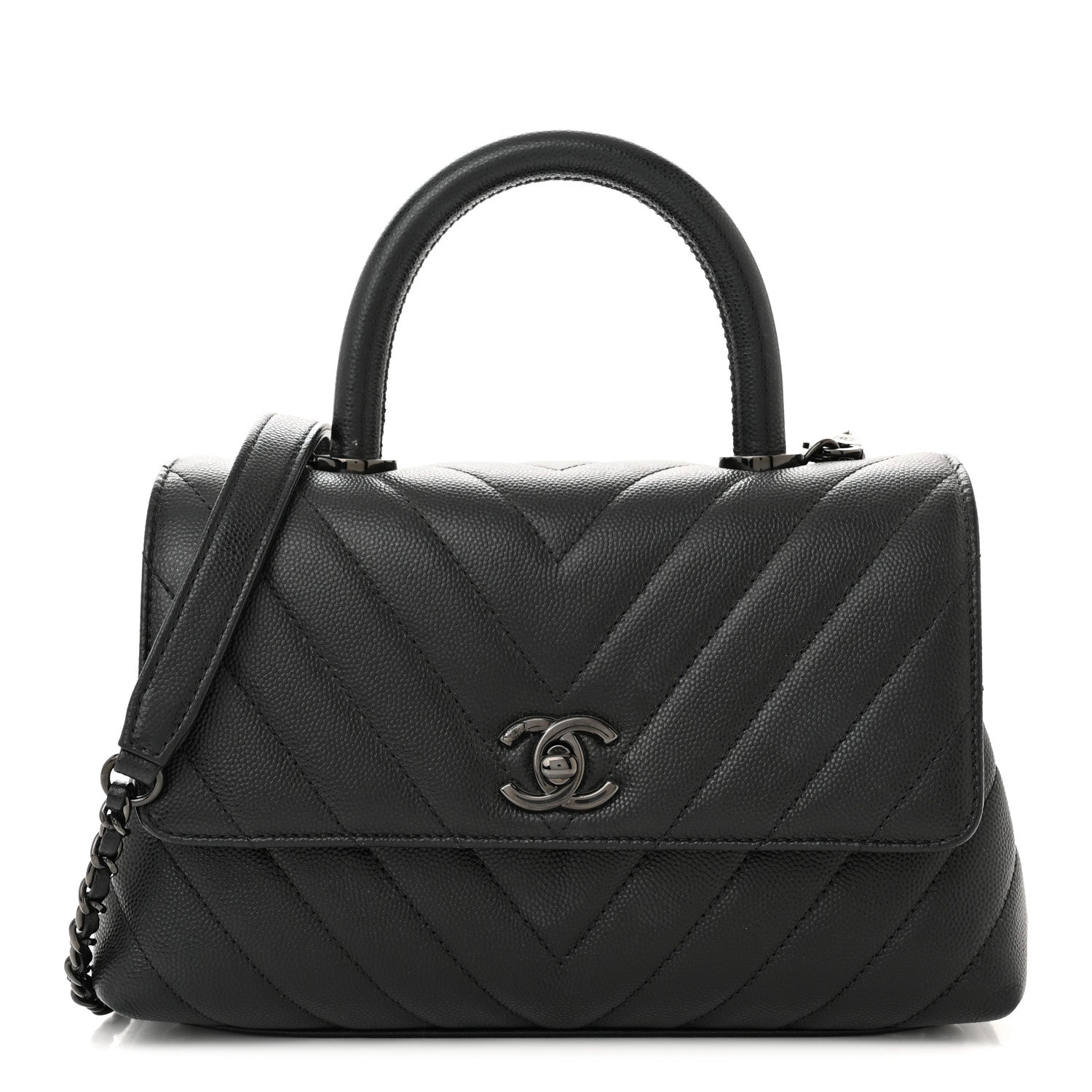 Chanel Caviar Chevron Quilted Mini Coco Handle Flap So Black 1 of 11