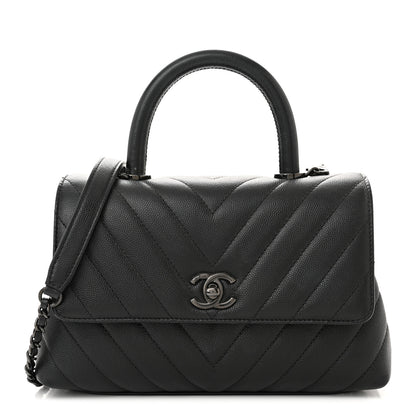 Chanel Caviar Chevron Quilted Mini Coco Handle Flap So Black 1 of 11