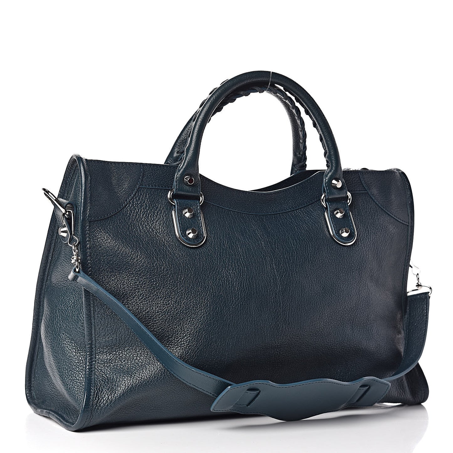 Chevre Silver Metallic Edge Hardware City Bleu Paon