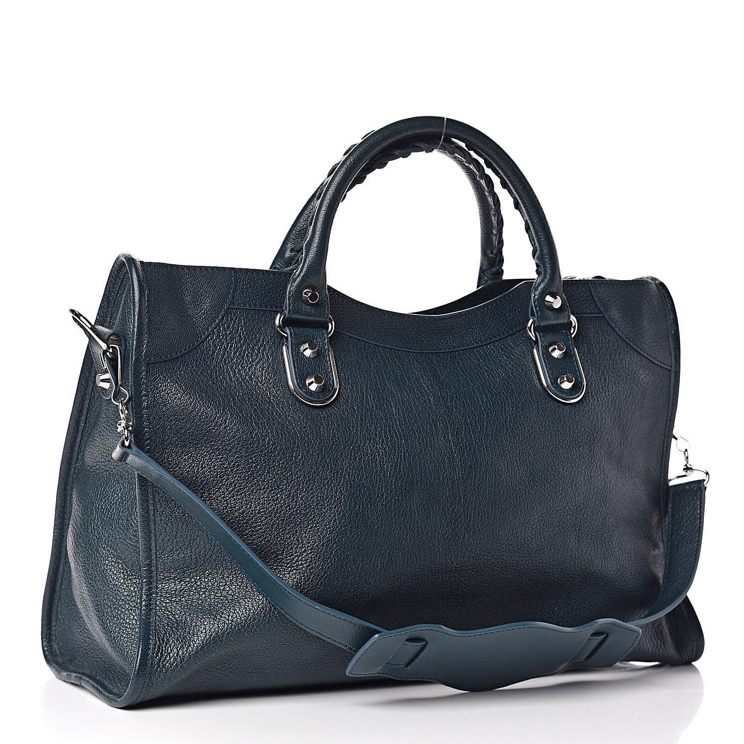 Balenciaga Chevre Silver Metallic Edge Hardware City Bleu Paon 3 of 10