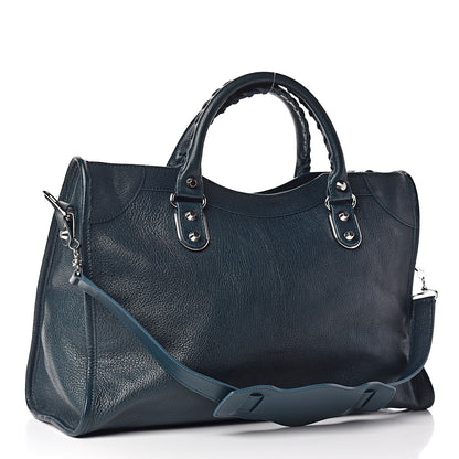Balenciaga Chevre Silver Metallic Edge Hardware City Bleu Paon 3 of 10