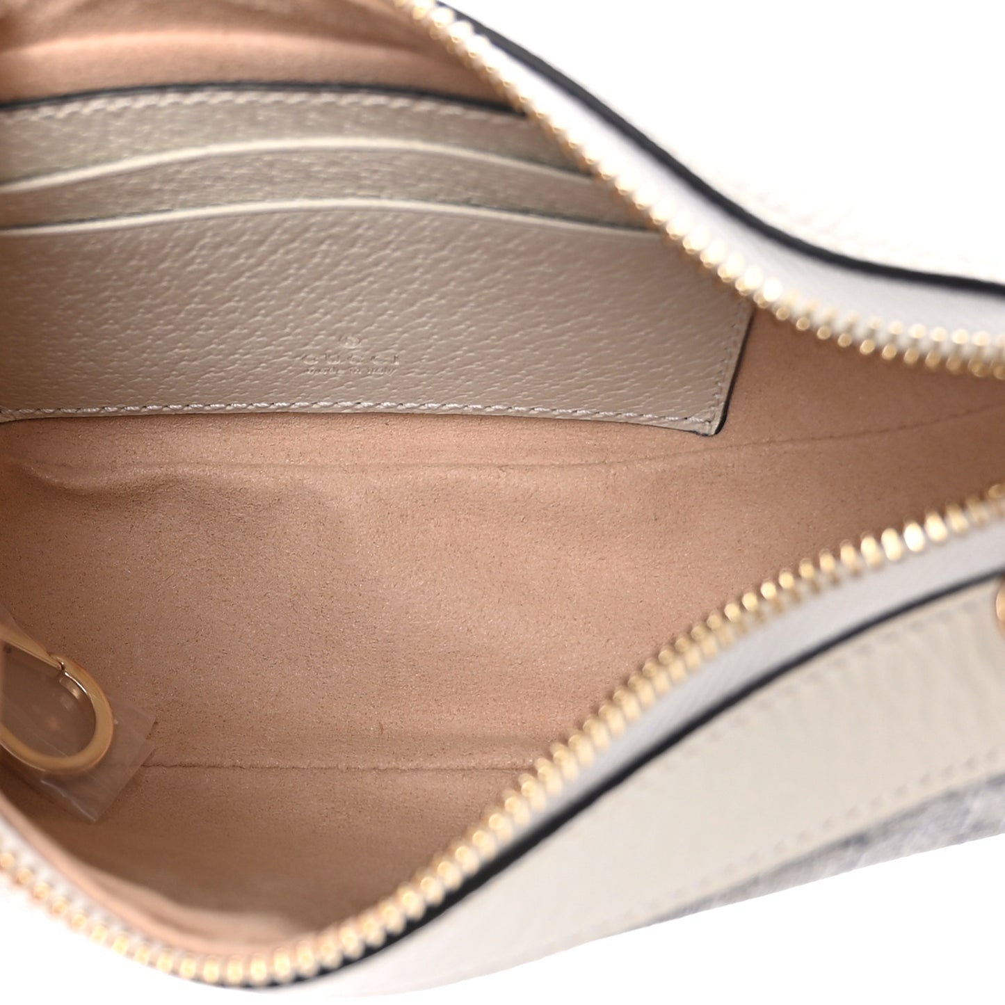 GG Supreme Monogram Textured Dollar Calfskin Web Mini Ophidia Half Moon Hobo Beige Ebony Mystic White