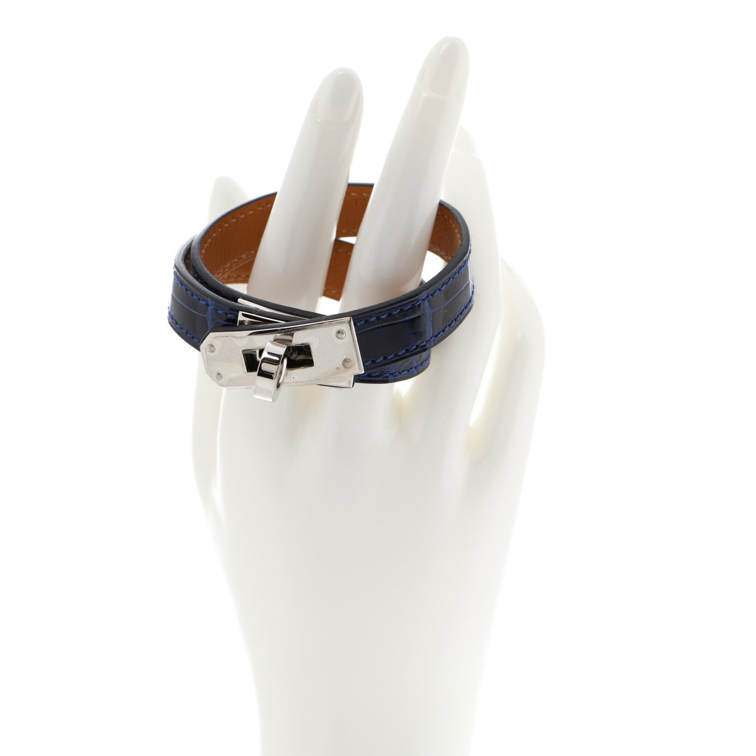 Hermes Shiny Alligator Kelly Double Tour Bracelet S Bleu Electrique 3 of 8