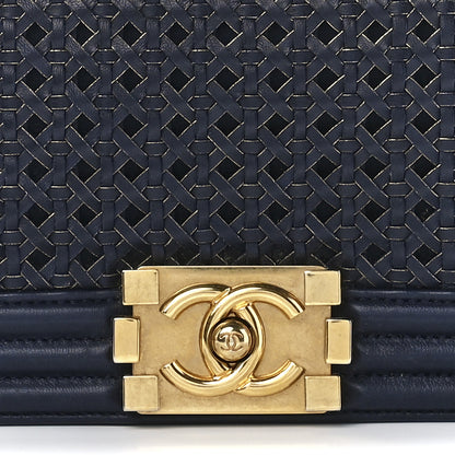 Chanel Lambskin Braided Woven Medium Boy Flap Navy Black 7 of 10