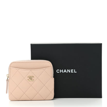 Chanel Caviar Quilted Zip Card Holder Wallet Light Beige 8 of 8