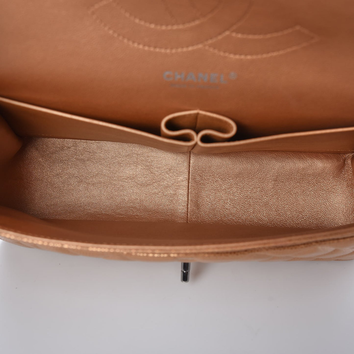 Metallic Caviar Quilted Jumbo Double Flap Copper