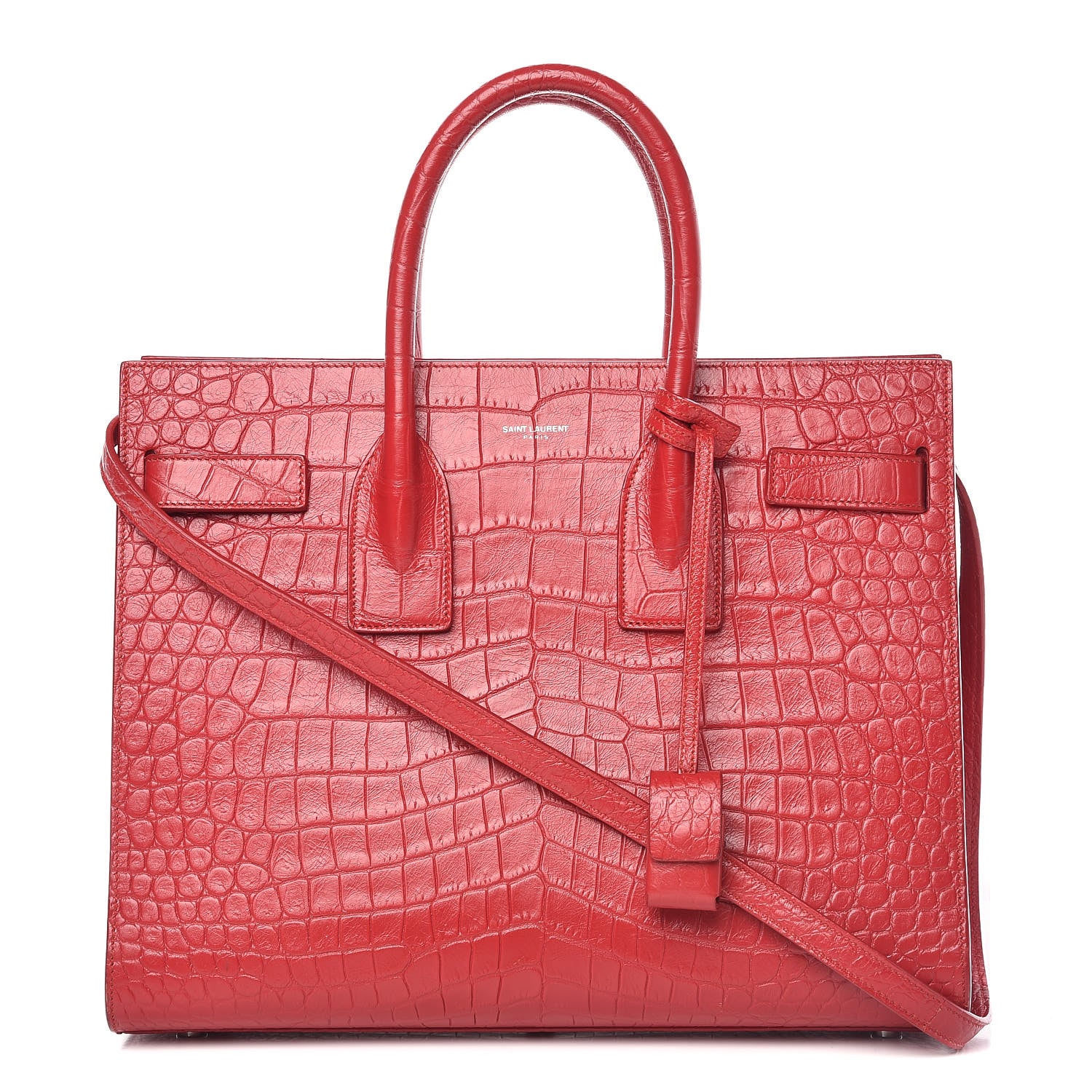 Saint Laurent Calfskin Crocodile Embossed Small Sac De Jour Eros Red 1 of 14