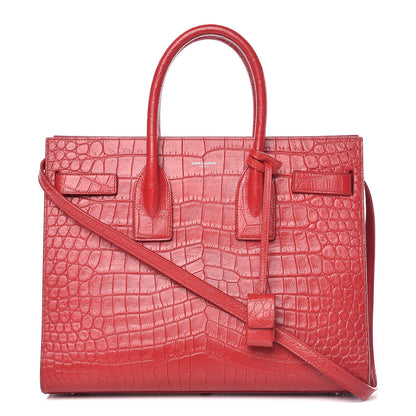 Saint Laurent Calfskin Crocodile Embossed Small Sac De Jour Eros Red 1 of 14