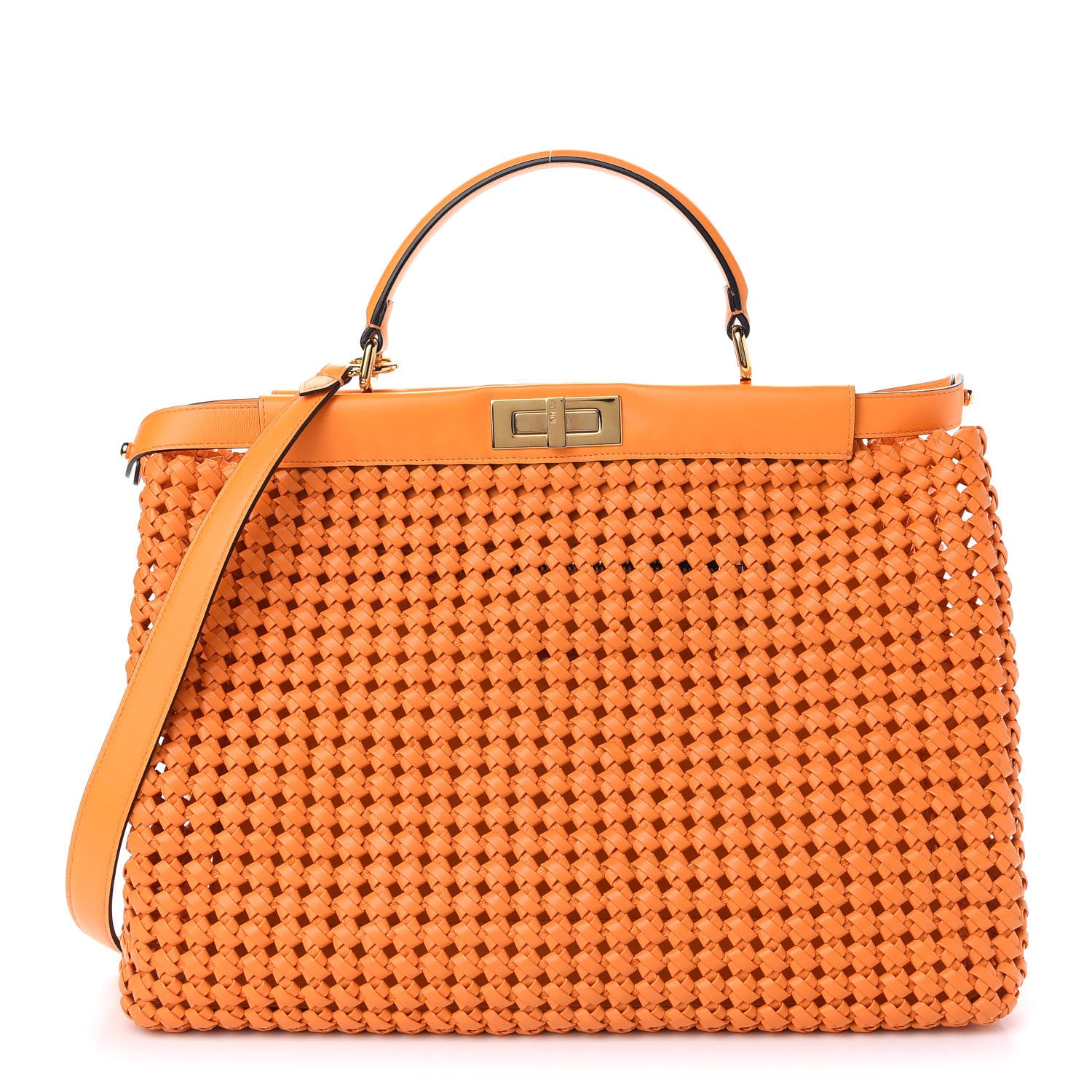 Fendi Nappa Woven Large Peekaboo Iconic Satchel Clementine 1 of 9