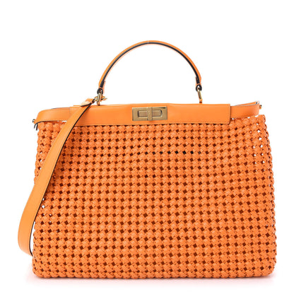 Fendi Nappa Woven Large Peekaboo Iconic Satchel Clementine 1 of 9