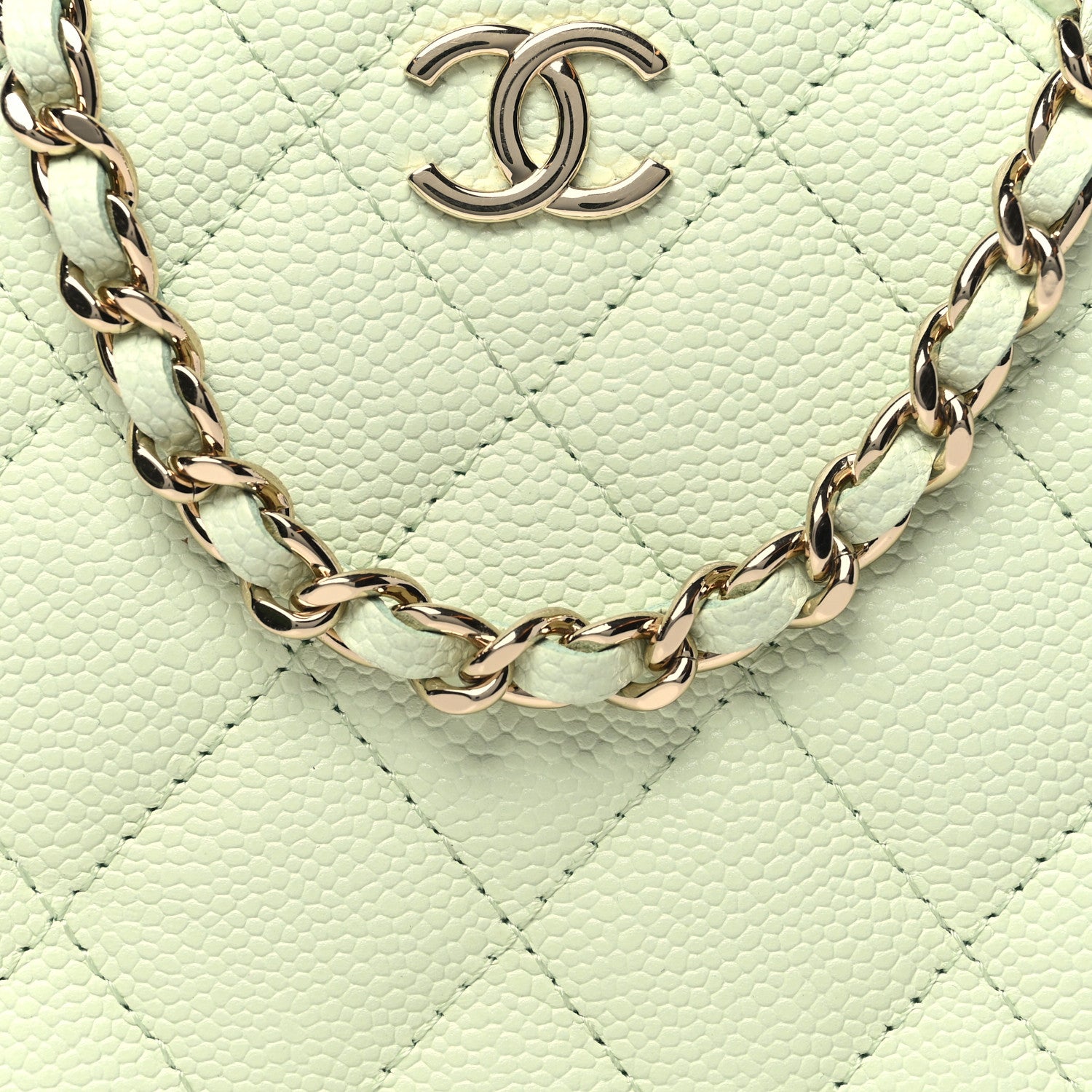 Chanel Caviar Quilted Round Handle With Care Vanity With Chain Light Green 8 of 10