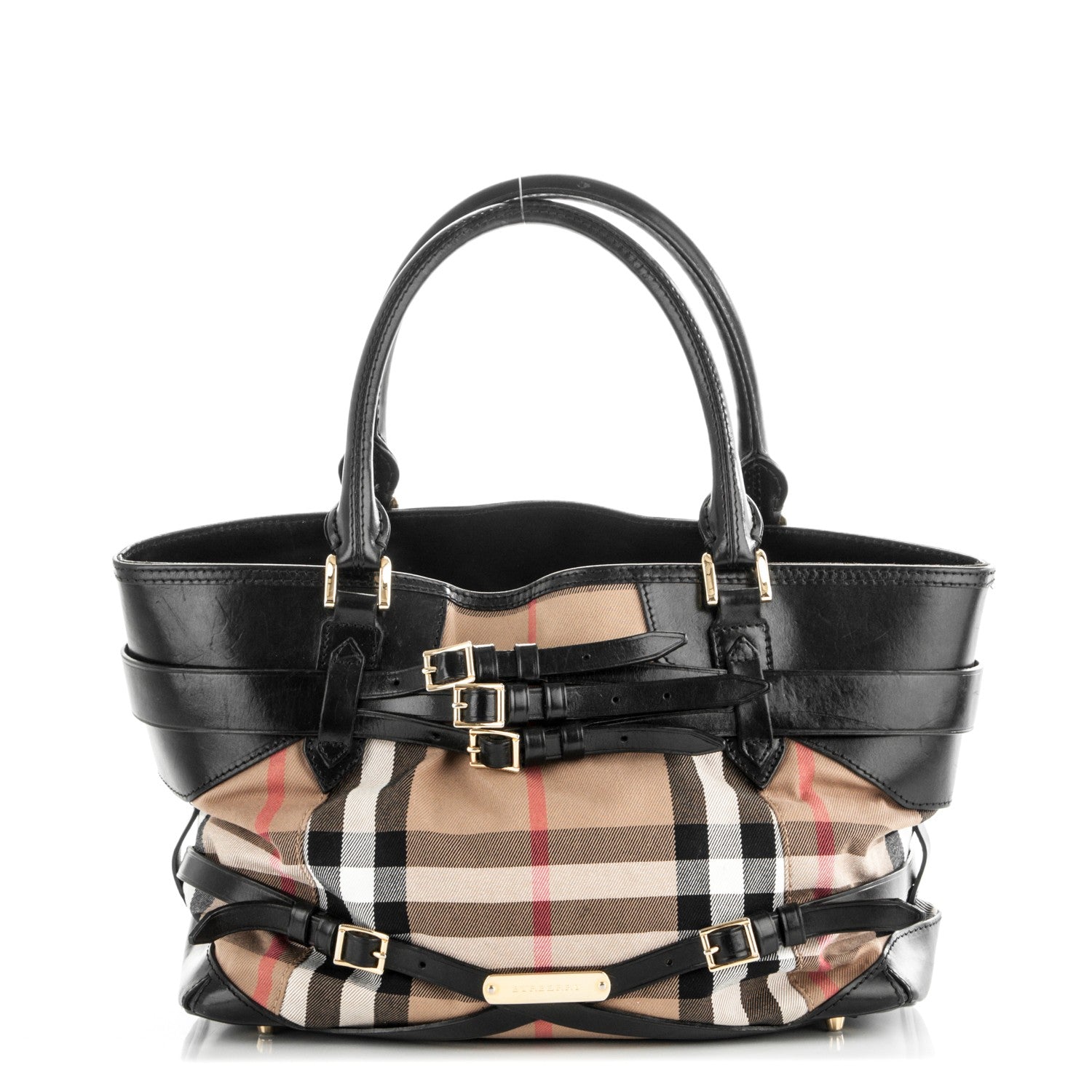 Burberry House Check Bridle Calfskin Medium Lynher Tote Black 1 of 9