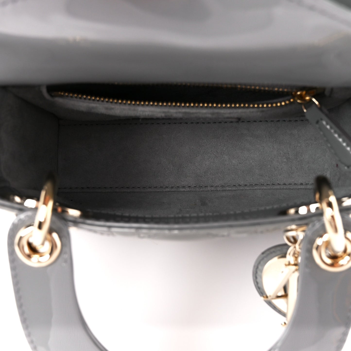 Patent Cannage Mini Lady Dior Grey Stone