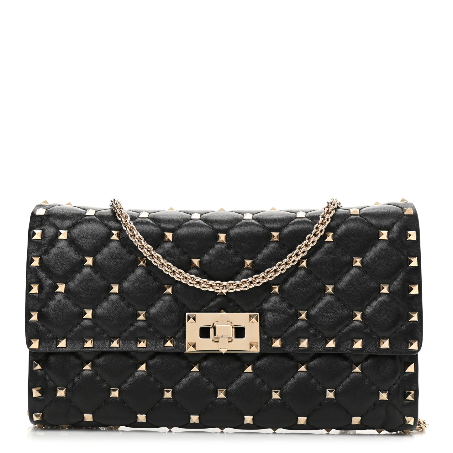 Lambskin Rockstud Spike Wallet on Chain Black