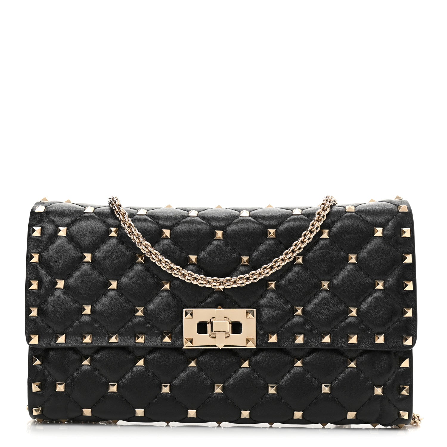 Valentino Garavani Lambskin Rockstud Spike Wallet on Chain Black 1 of 8