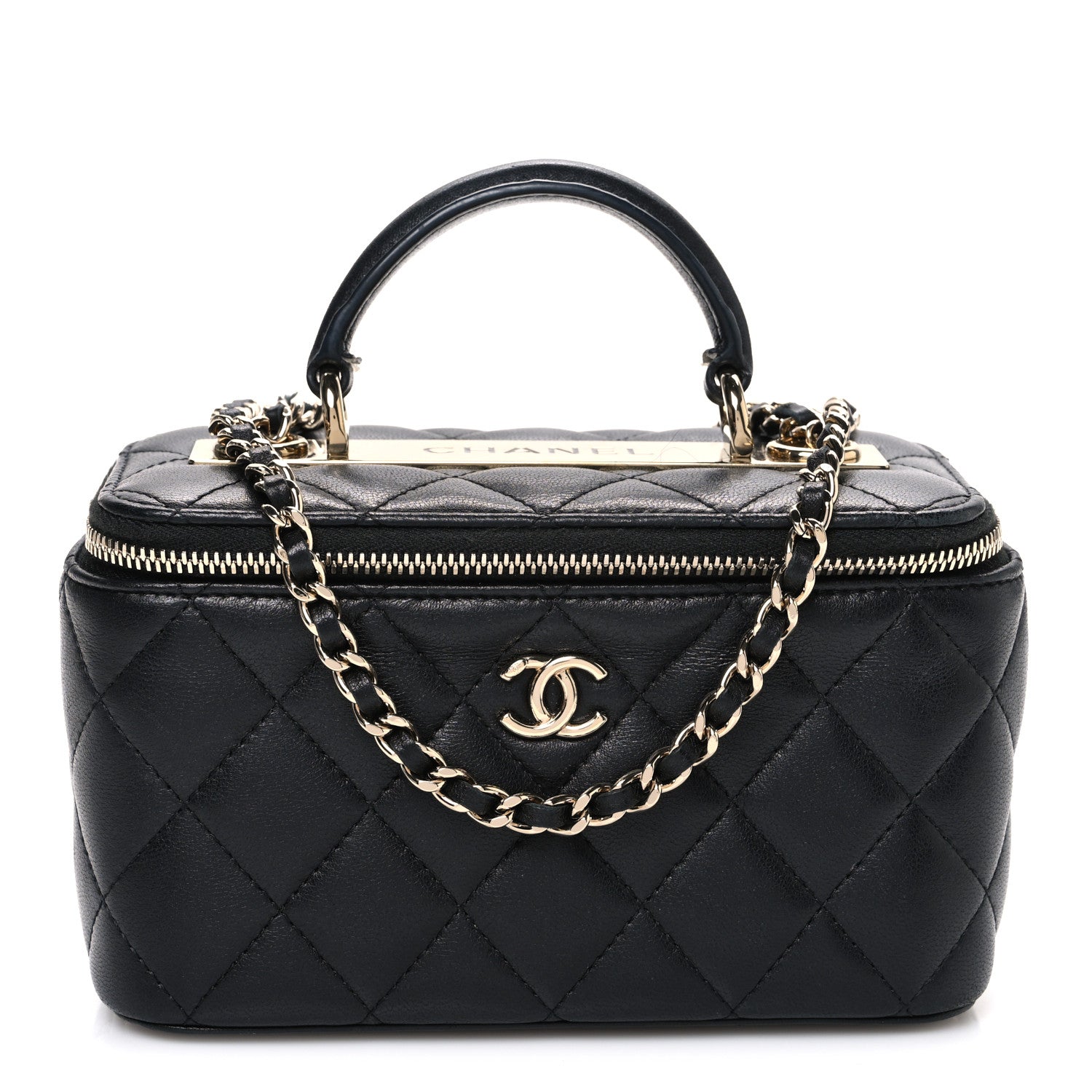 Chanel Lambskin Quilted Trendy Small Top Handle Vanity Case With Chain Black 1 of 10