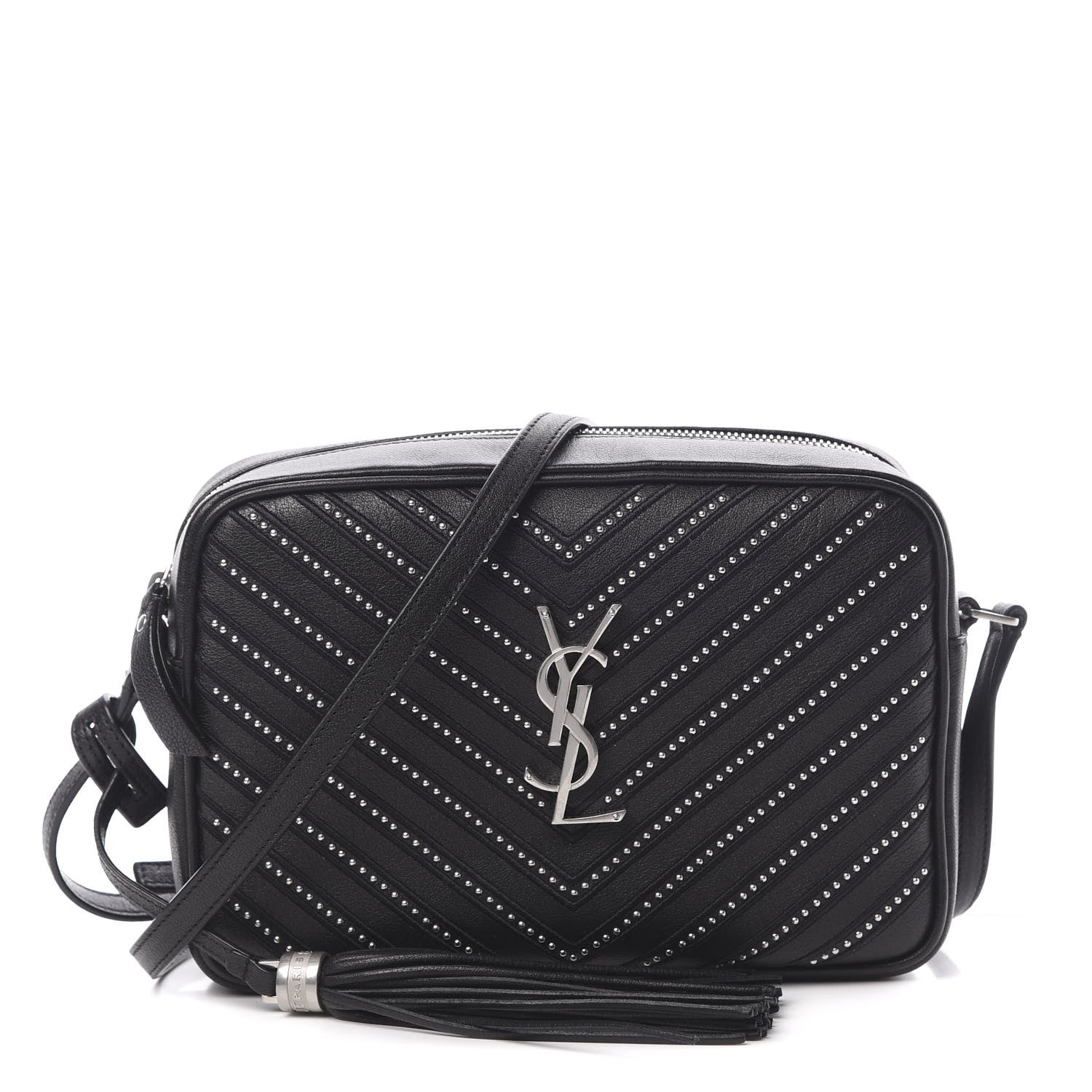 Saint Laurent Calfskin Studded Matelasse Monogram Lou Camera Bag Black 1 of 10