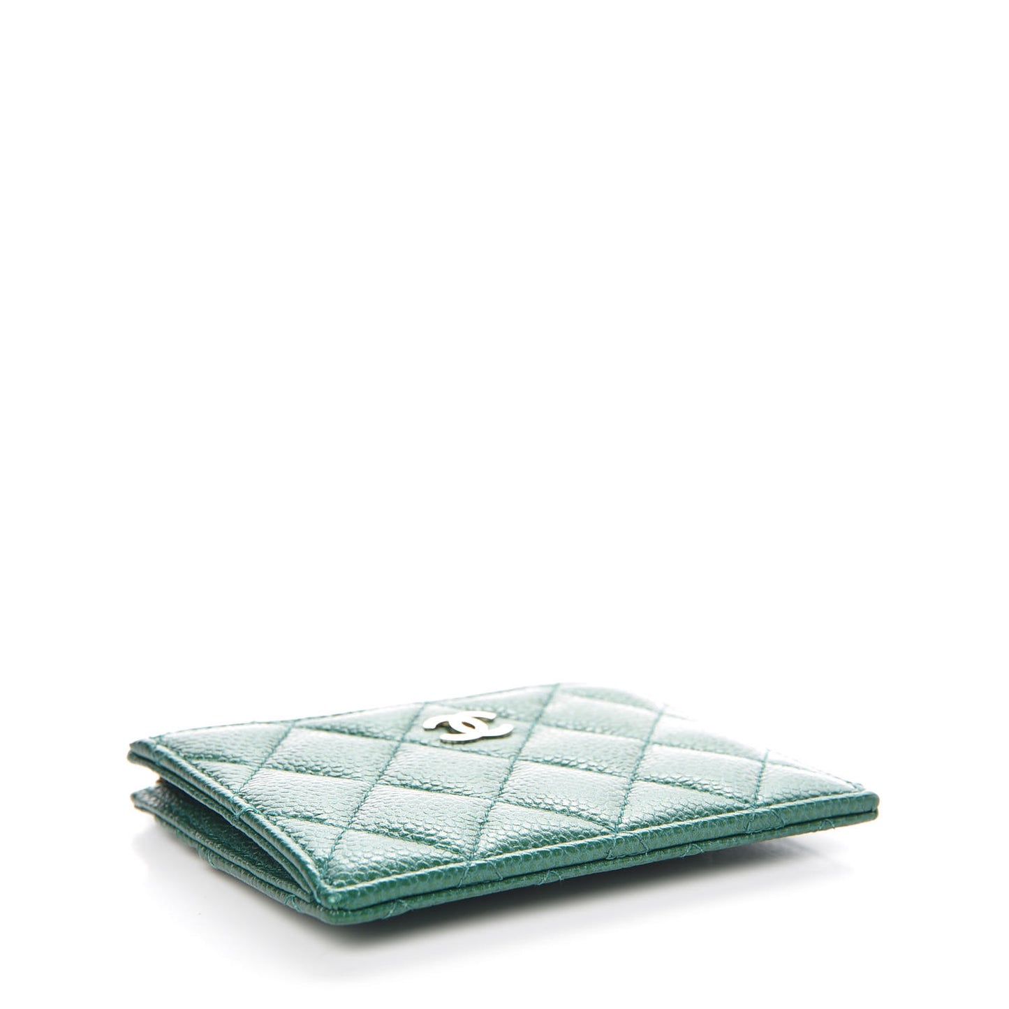 Metallic Caviar Quilted CC Zip Card Holder Green