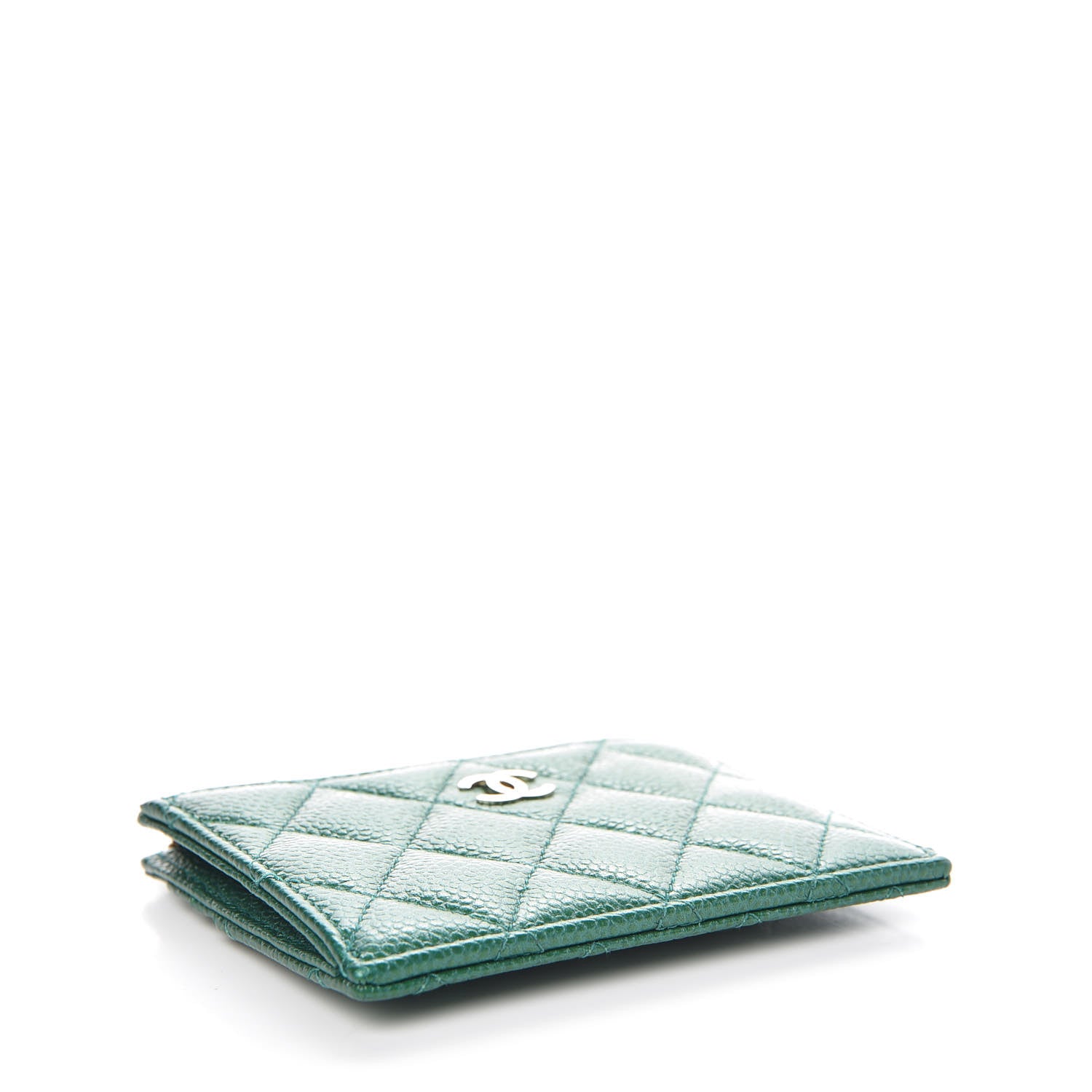 Chanel Metallic Caviar Quilted CC Zip Card Holder Green 4 of 8