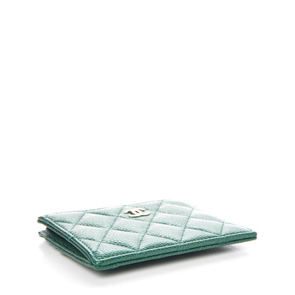Chanel Metallic Caviar Quilted CC Zip Card Holder Green 4 of 8