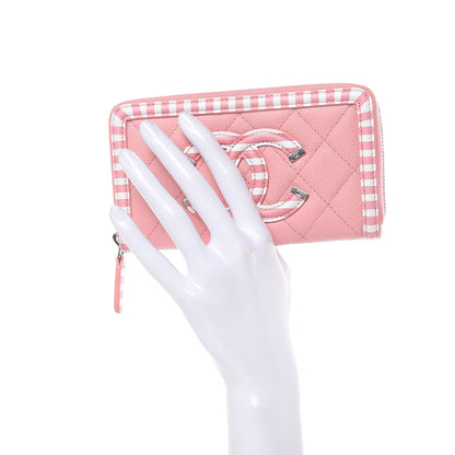 Chanel Caviar Quilted Medium Stripe Filigree Zip Around Wallet Pink White 2 of 11