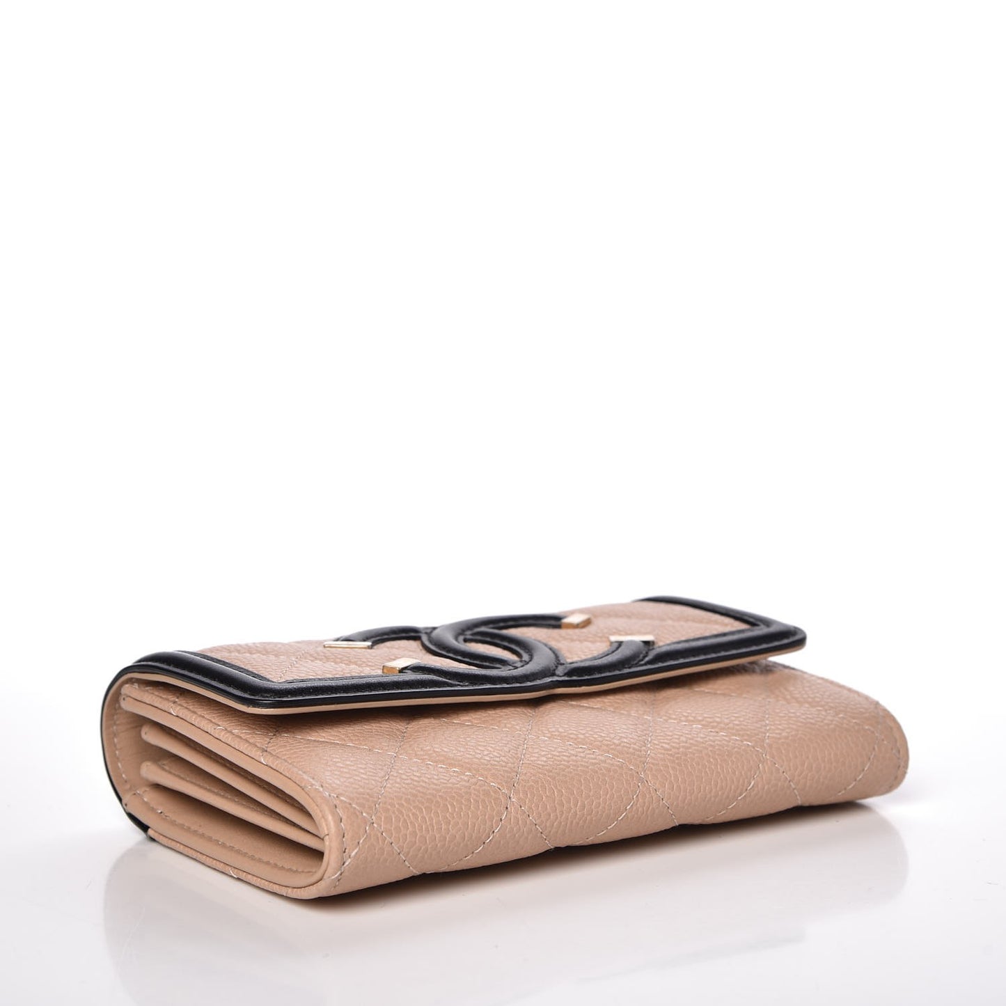 Caviar Quilted Medium Filigree Flap Wallet Beige Black