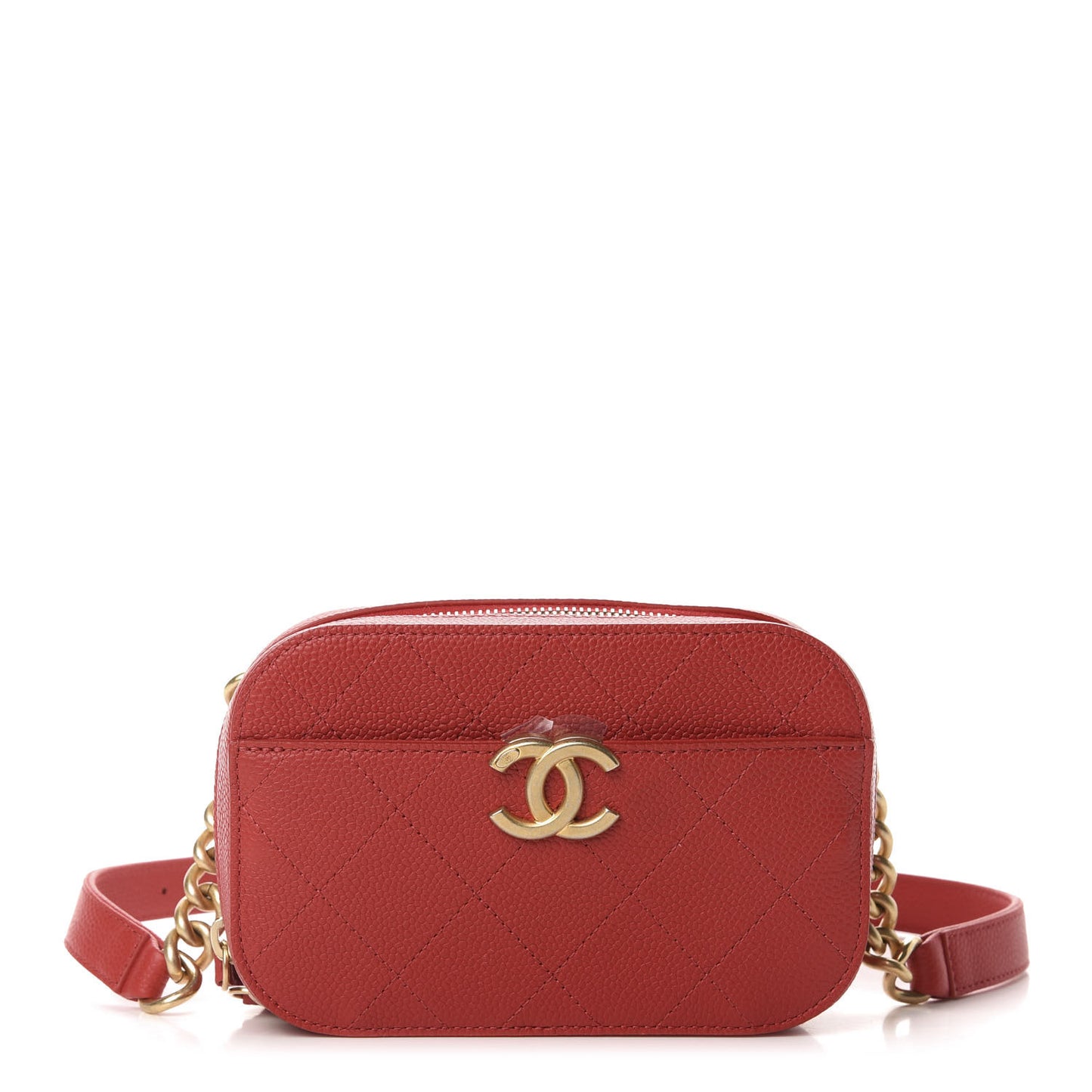 Grained Calfskin Quilted Waist Bag Red