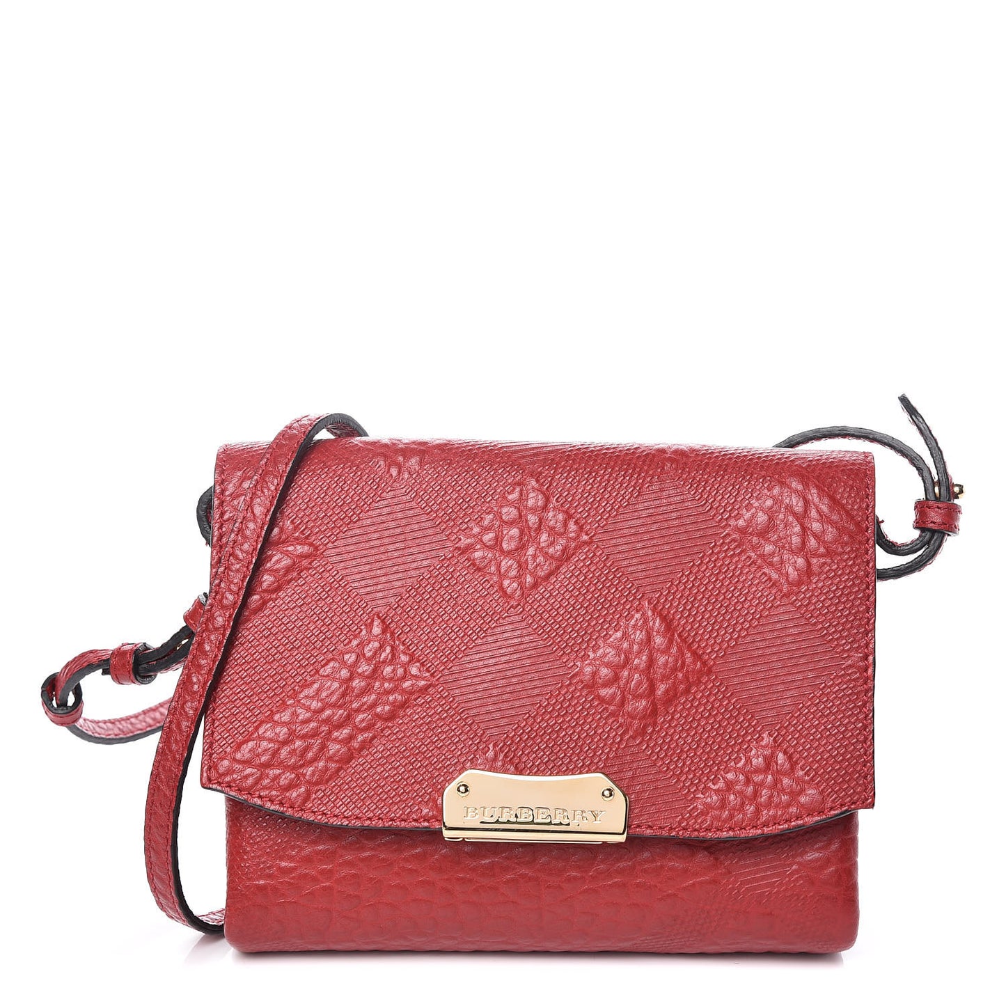 Signature Grain Calfskin Check Embossed Langley Crossbody Military Red