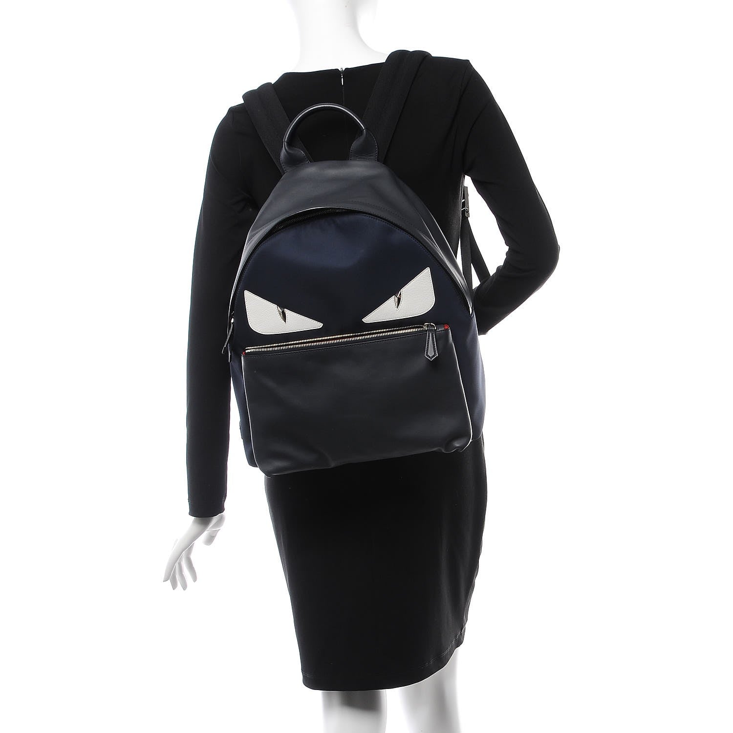Fendi Nylon Vitello Century Dolce Monster Eyes Rounded Backpack Navy Blue 2 of 8