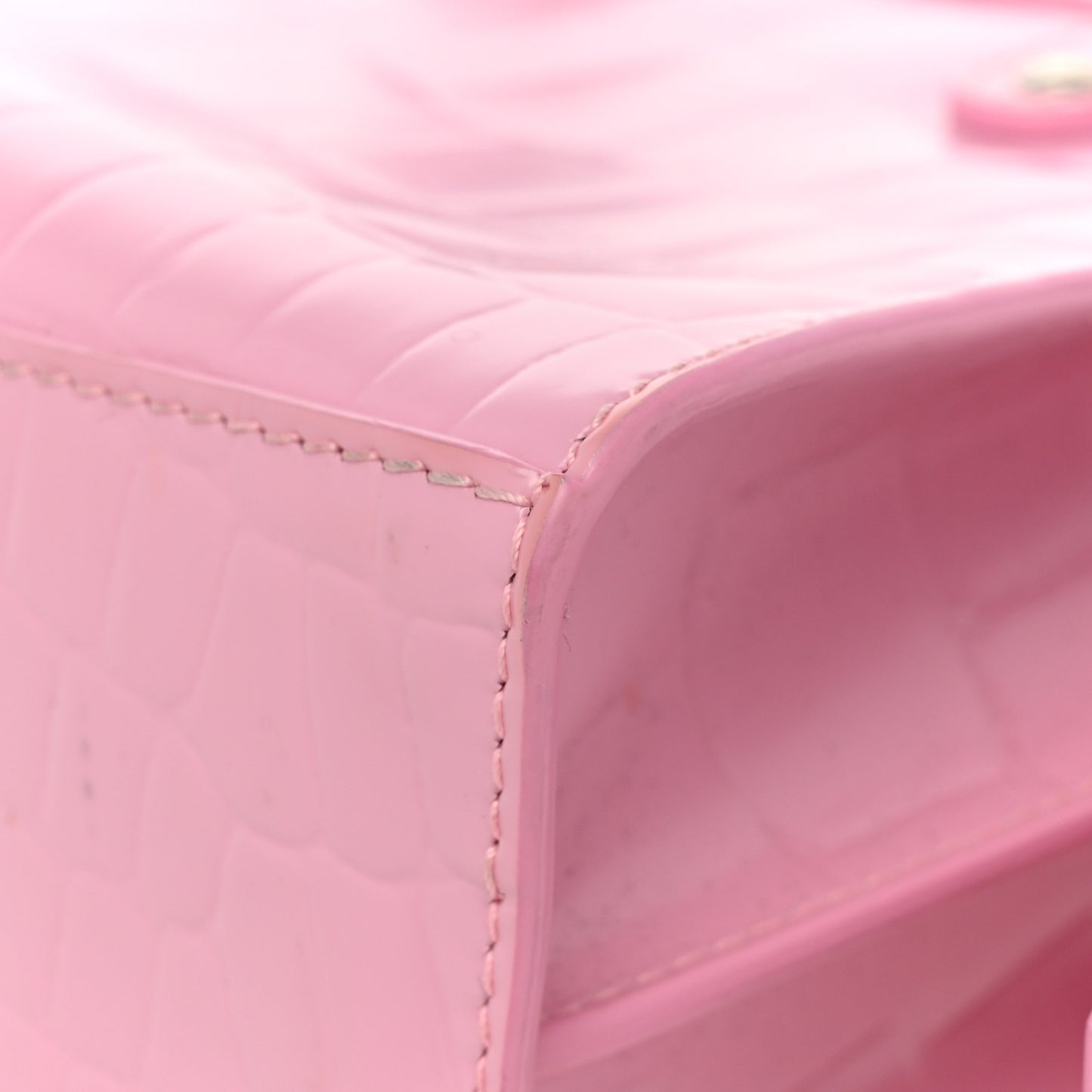Semi Shiny Calfskin Crocodile Embossed Neo Classic Silver Hardware Mini City Pink