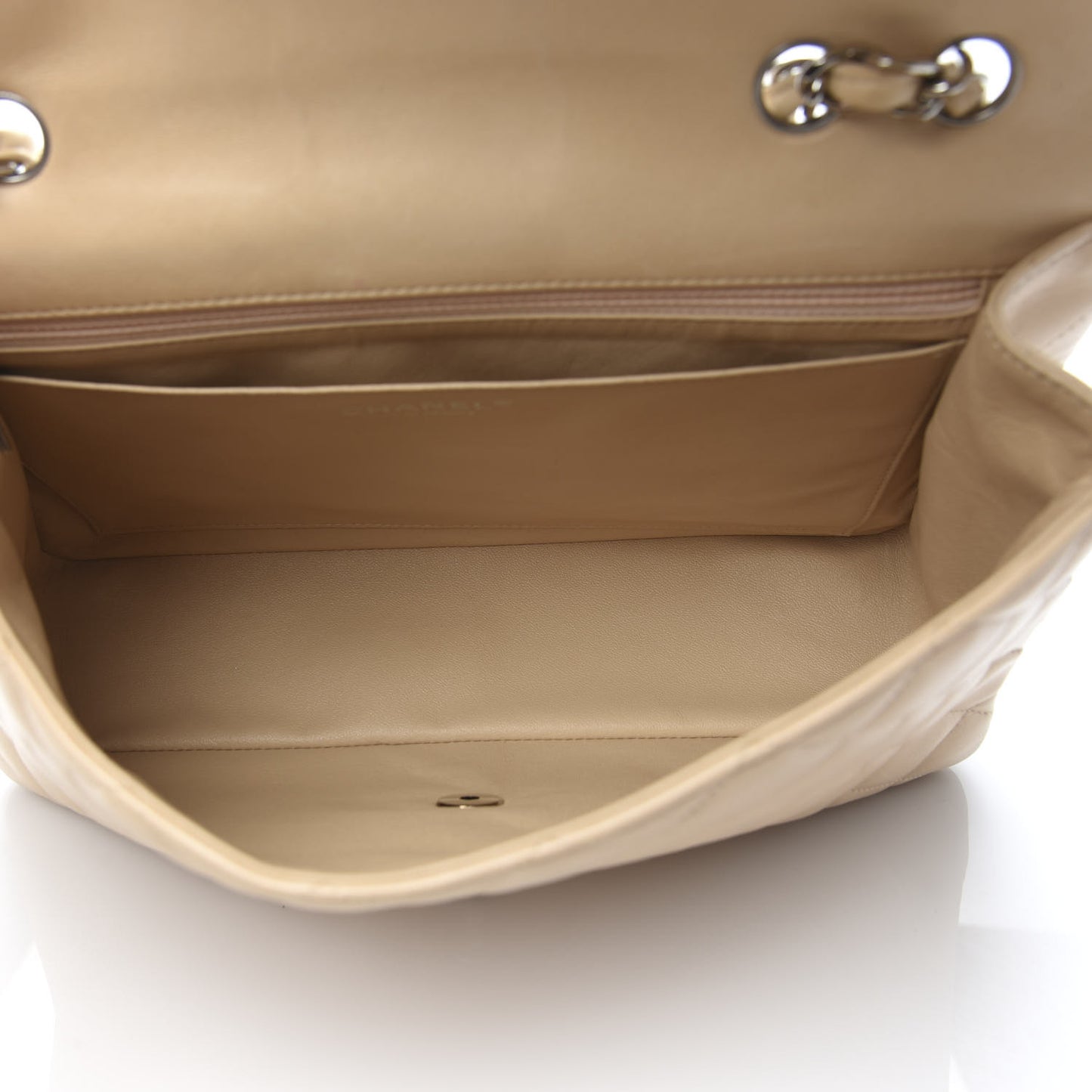 Lambskin Quilted Jumbo Double Flap Beige