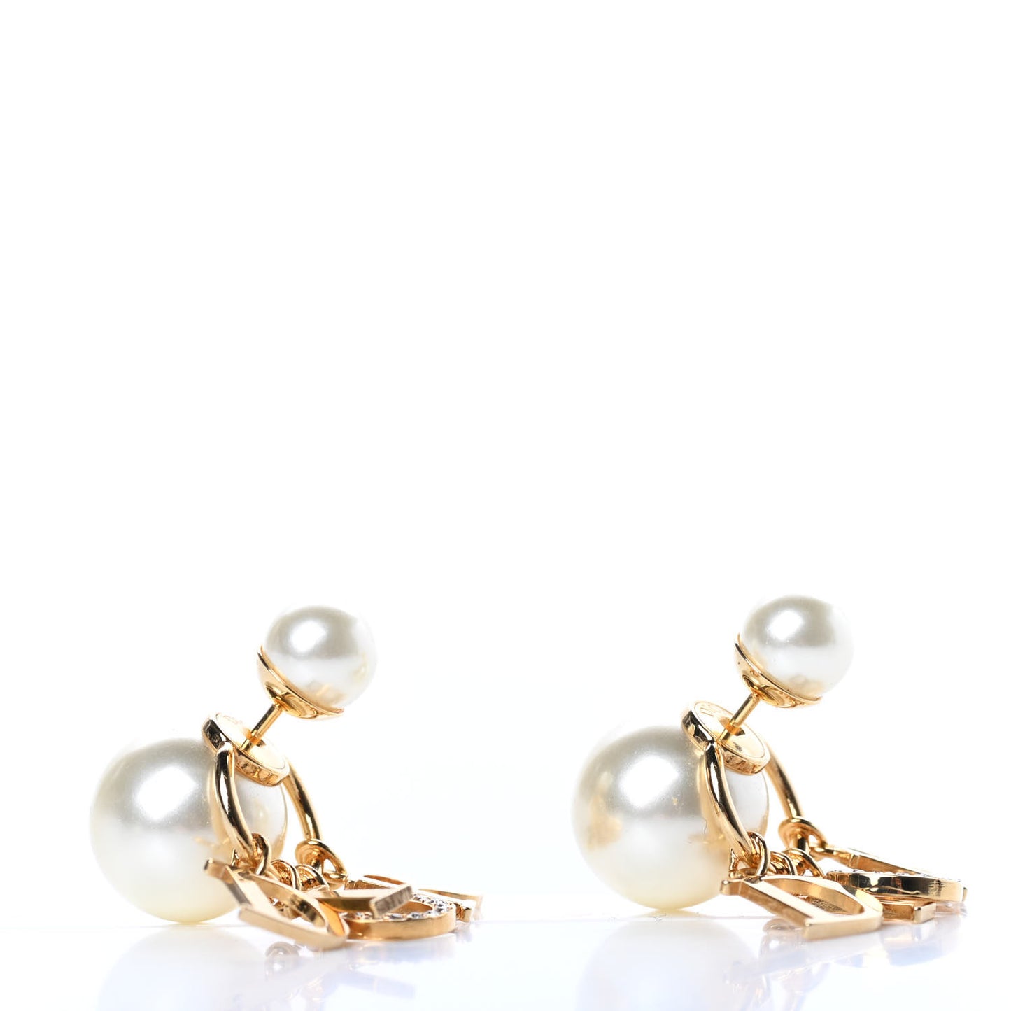 Pearl Crystal Tribal Logo Charms Earrings Gold