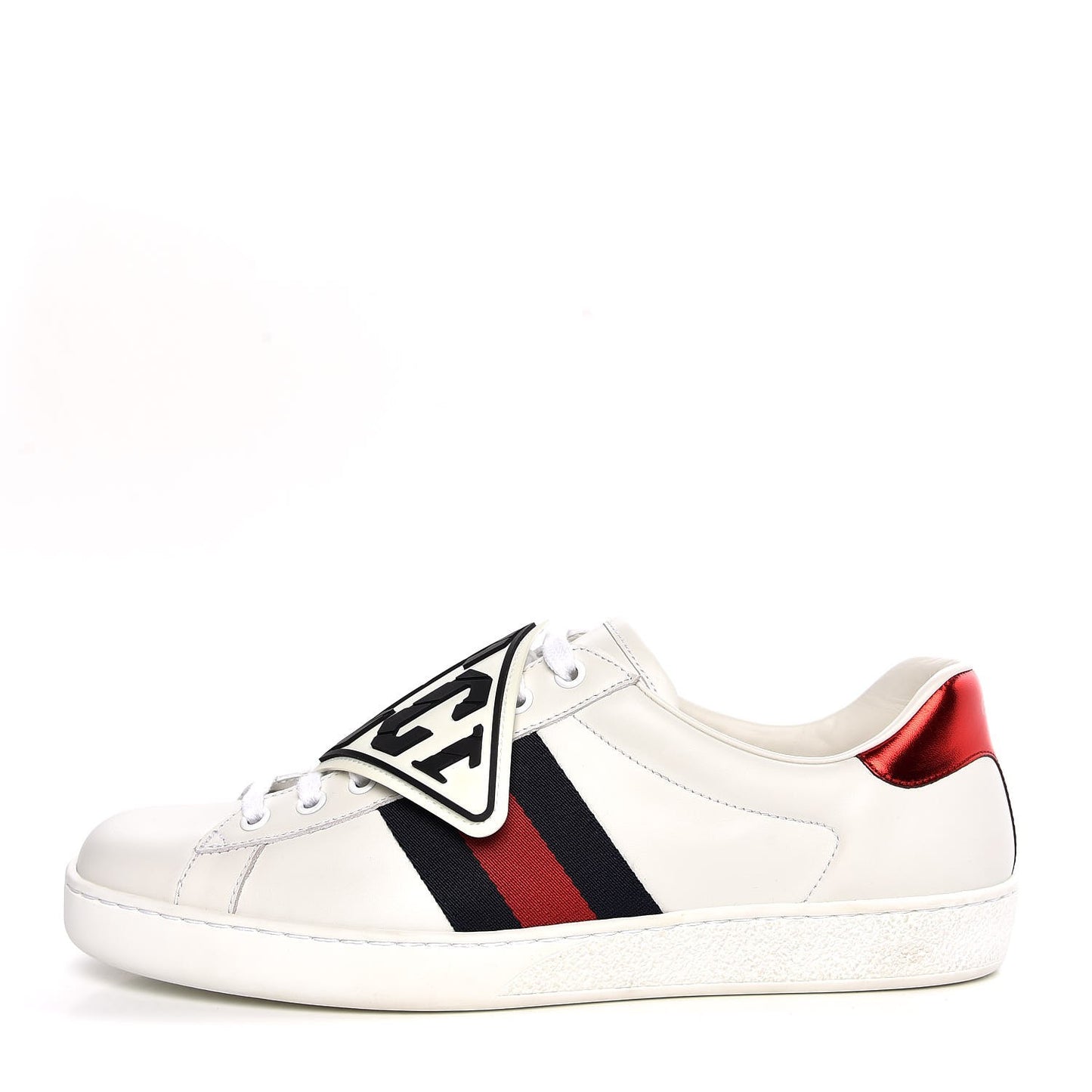 Calfskin Web Shark Embroidered Mens Ace Sneakers 8.5 White