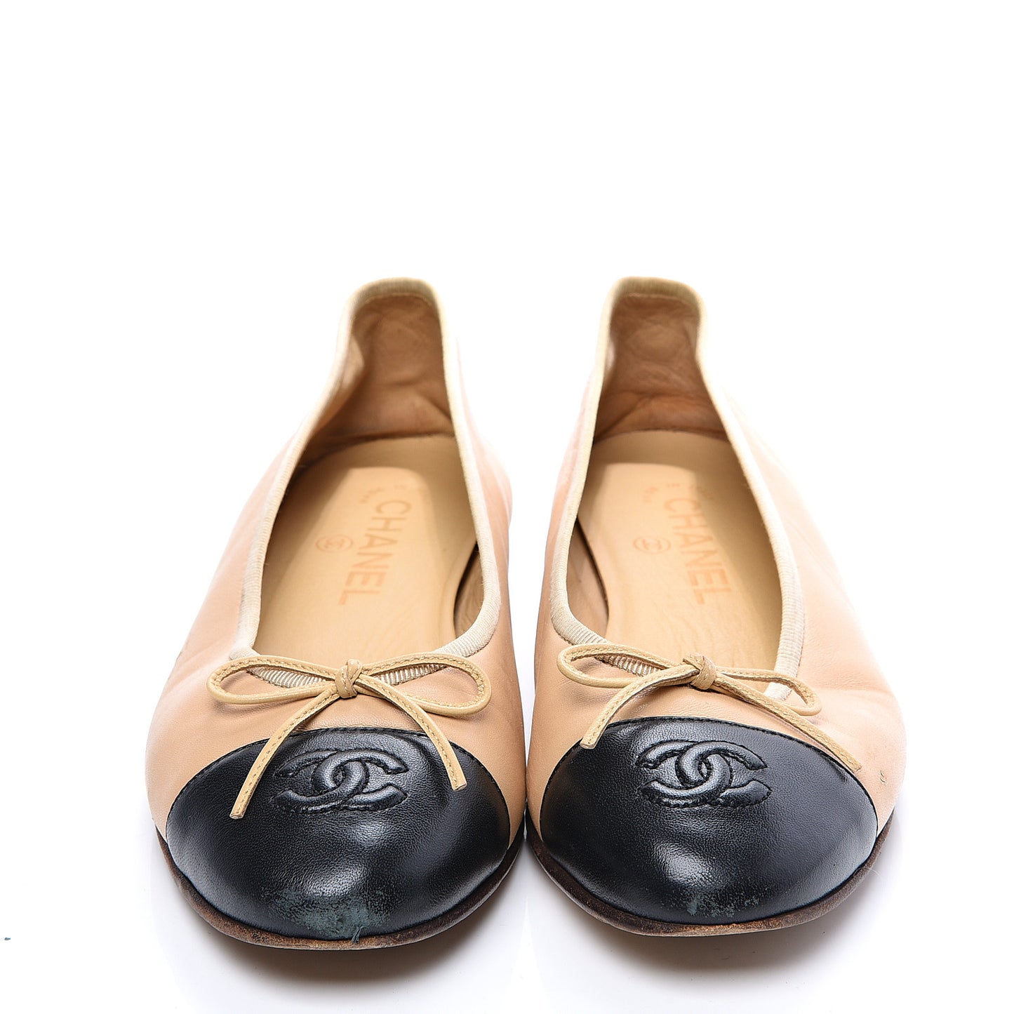 Lambskin Cap Toe CC Ballerina Flats 37.5 Beige Black