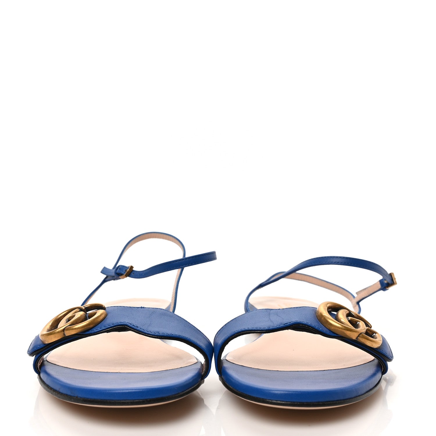 Gucci Lifford Calfskin GG Marmont Ankle Wrap Flat Sandals 38 Bright Blue 2 of 6