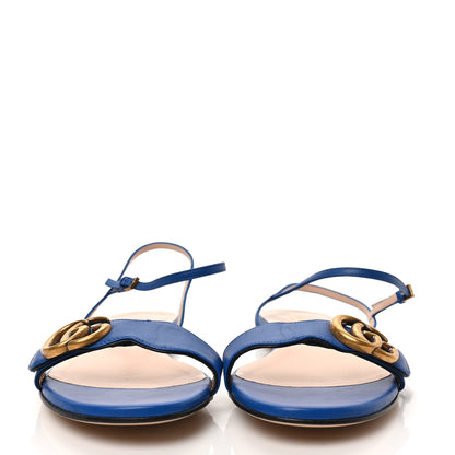 Gucci Lifford Calfskin GG Marmont Ankle Wrap Flat Sandals 38 Bright Blue 2 of 6