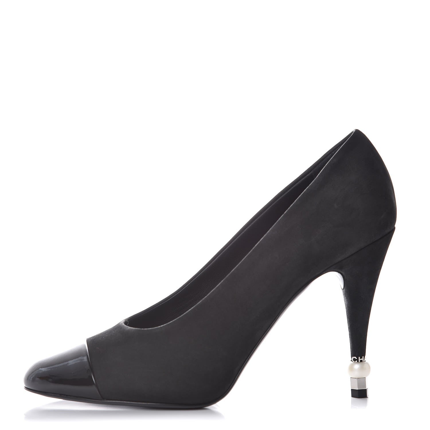 Chanel Suede Calfskin Patent Cap Toe CC Pumps 41 Black 1 of 8