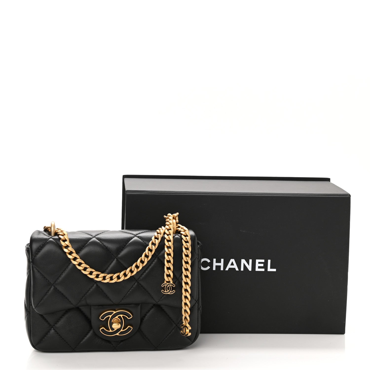 Chanel Lambskin Enamel Quilted Mini Pending CC Square Flap Black 11 of 11
