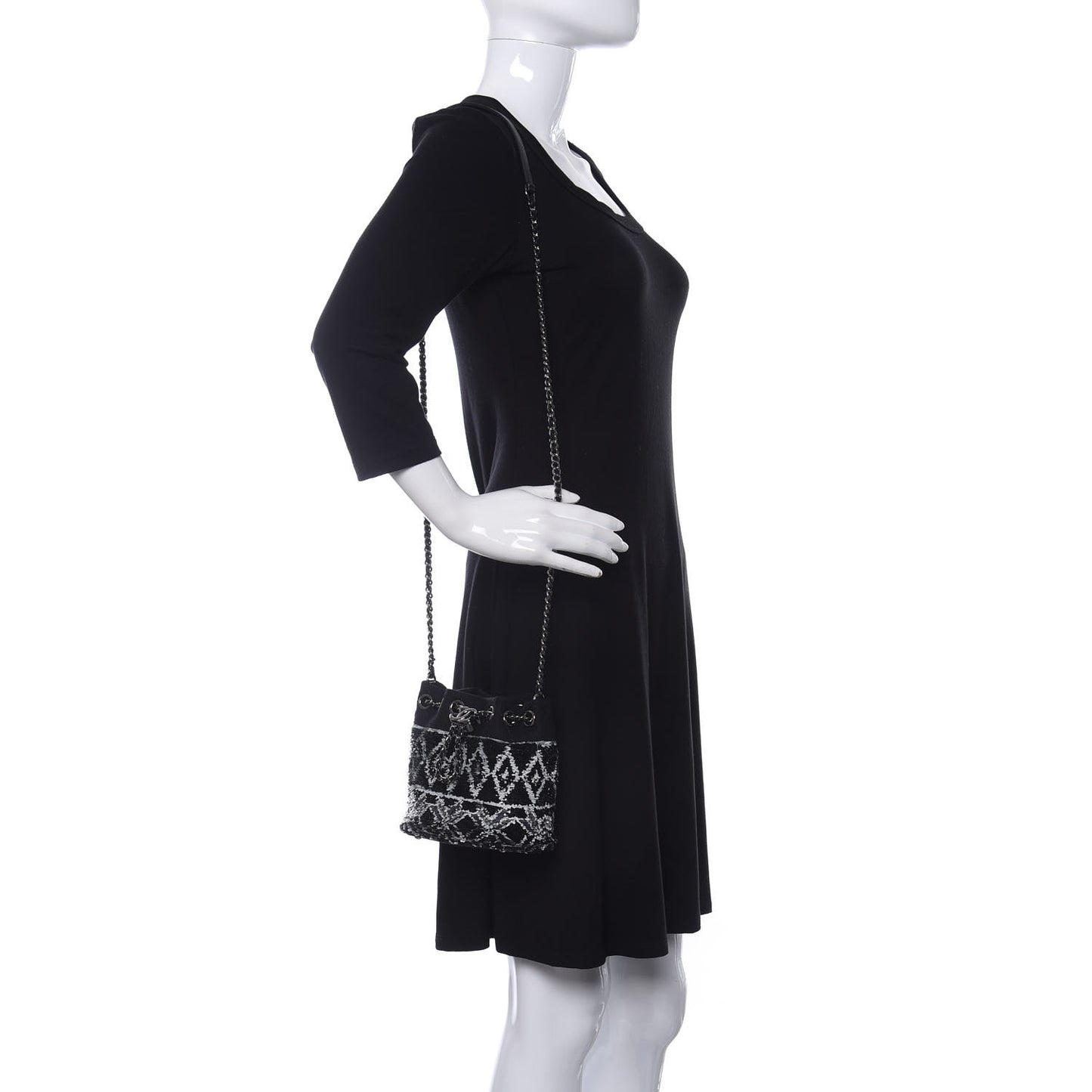 Sequin Wool Drawstring Bag Bag Black Silver