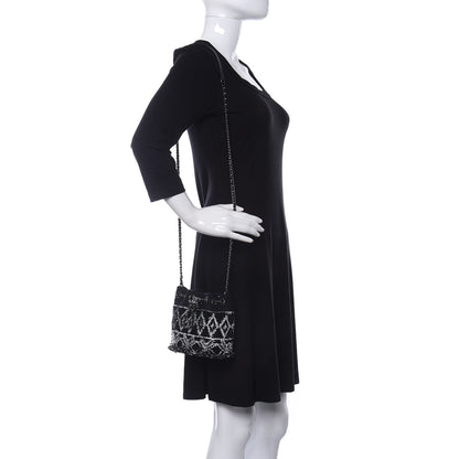 Chanel Sequin Wool Drawstring Bag Bag Black Silver 2 of 9