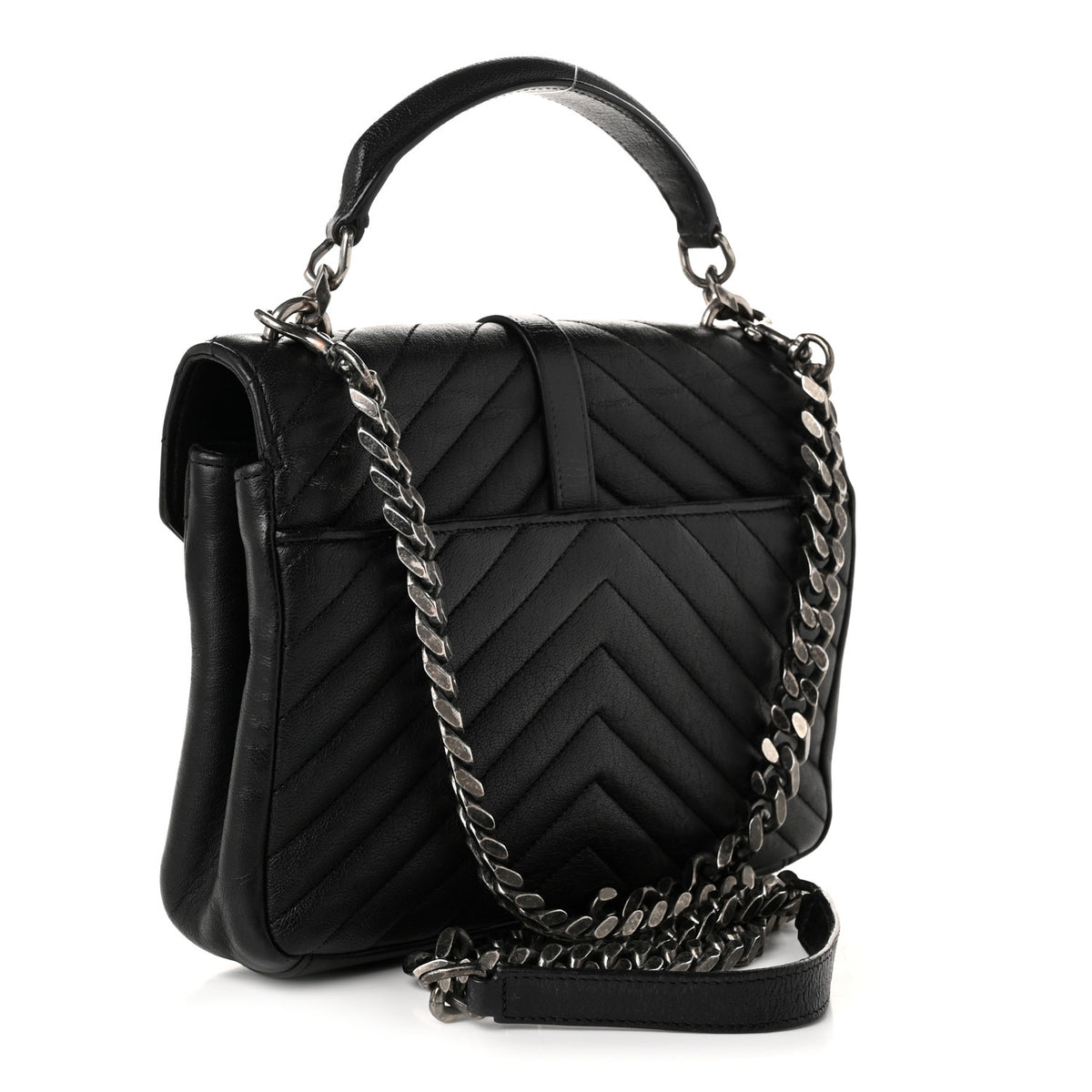 Sheepskin Matelasse Chevron Monogram Medium College Bag Black