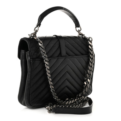 Saint Laurent Sheepskin Matelasse Chevron Monogram Medium College Bag Black 3 of 10