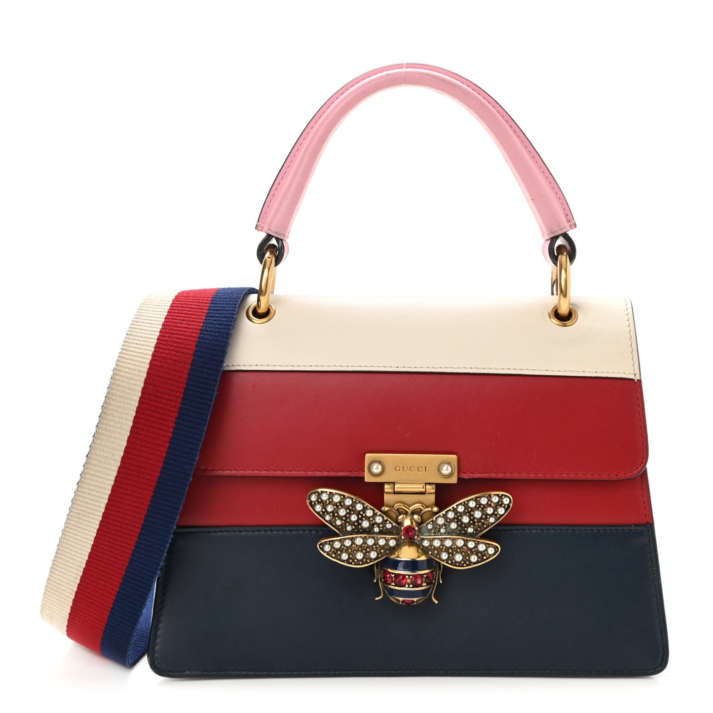 Calfskin Sylvie Web Small Queen Margaret Top Handle Bag Blue Agata Hibiscus Red Mystic White Sugar Pink