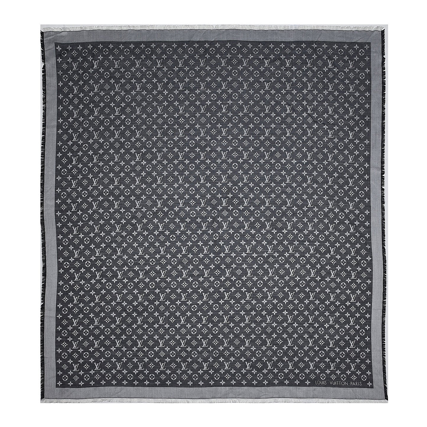 Wool Silk Monogram Denim Shawl Black