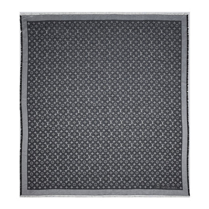 Louis Vuitton Wool Silk Monogram Denim Shawl Black 1 of 13