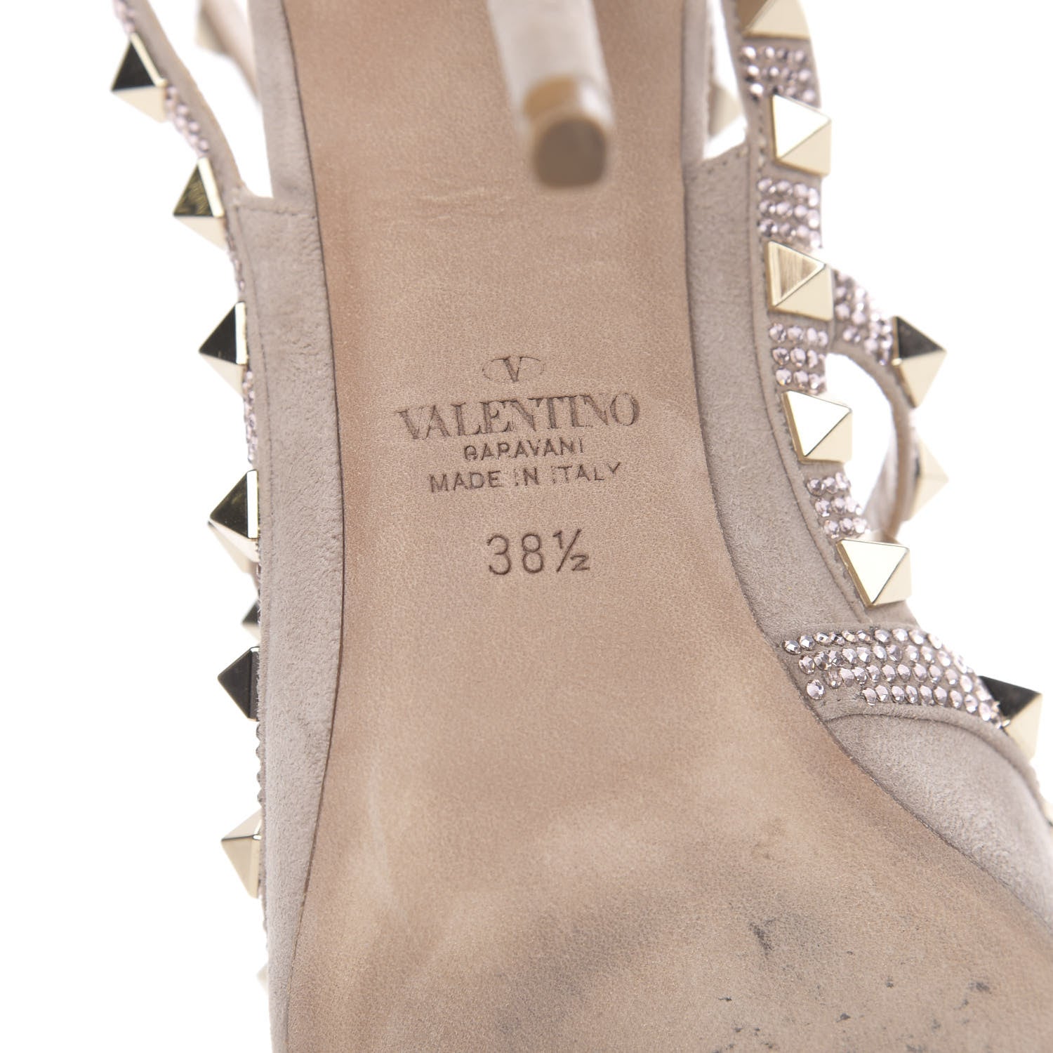 Valentino Garavani Suede Crystal Rockstud Ankle Strap 100mm Pumps 38.5 Poudre 8 of 9