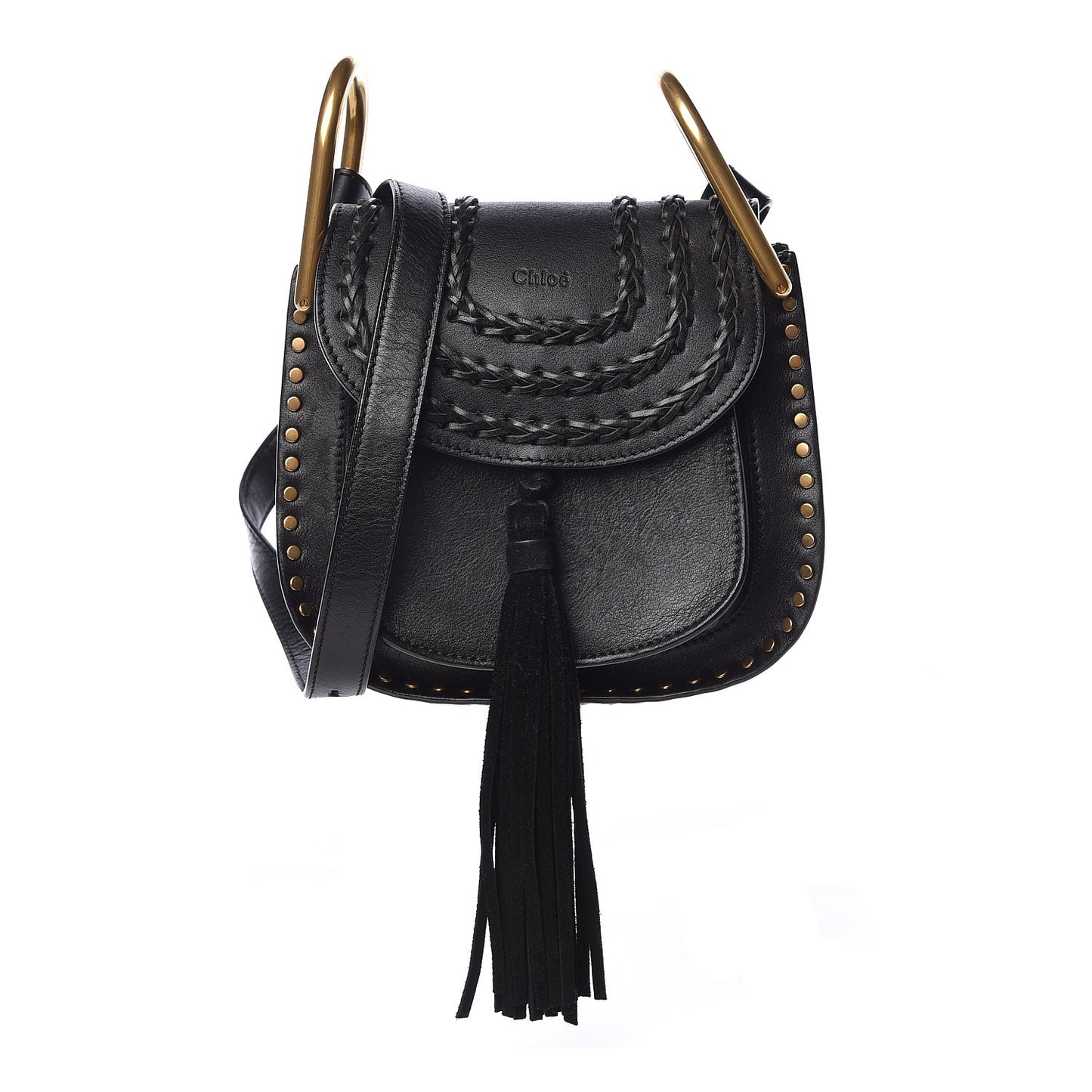Calfskin Braided Mini Hudson Shoulder Bag Black