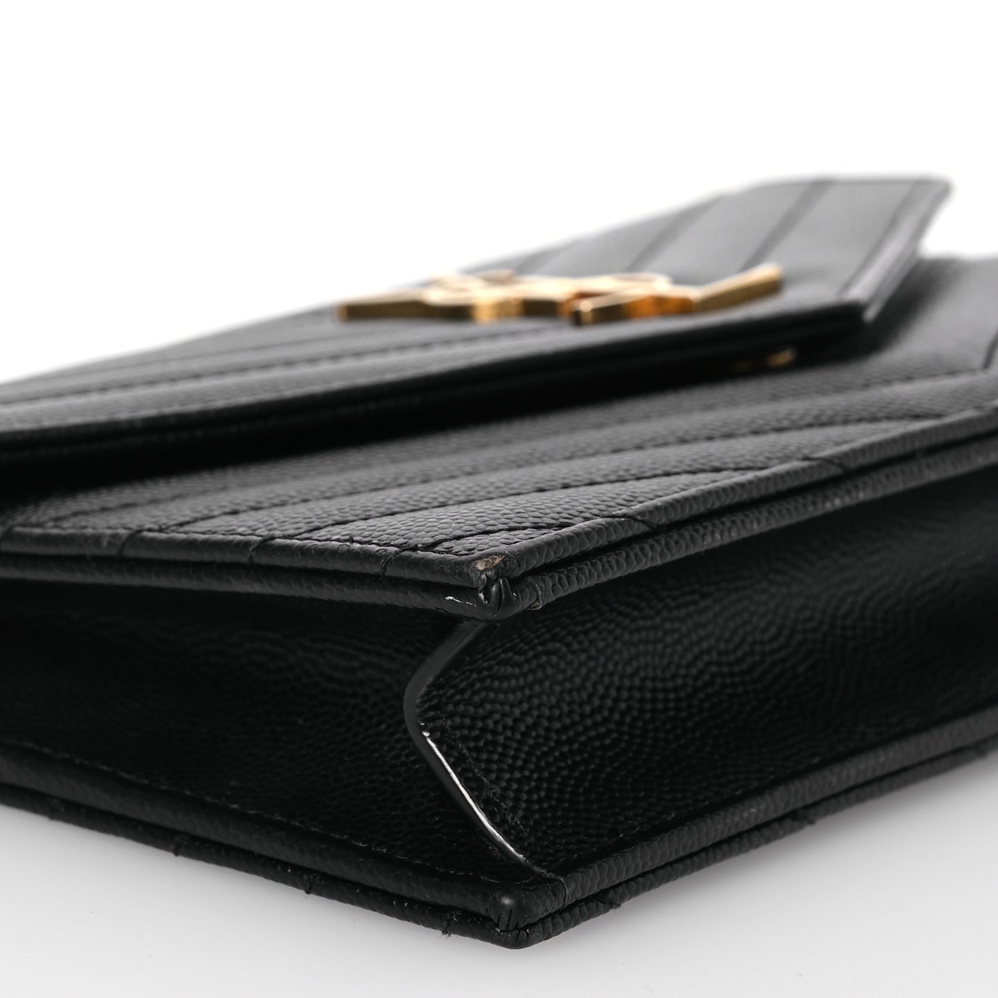 Grain De Poudre Matelasse Chevron Monogram Envelope Chain Wallet Black