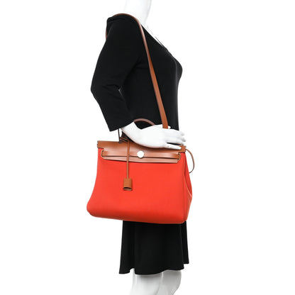 Hermes Vache Hunter Toile Herbag Zip Retourne 31 PM Orange Mecano Fauve 2 of 9