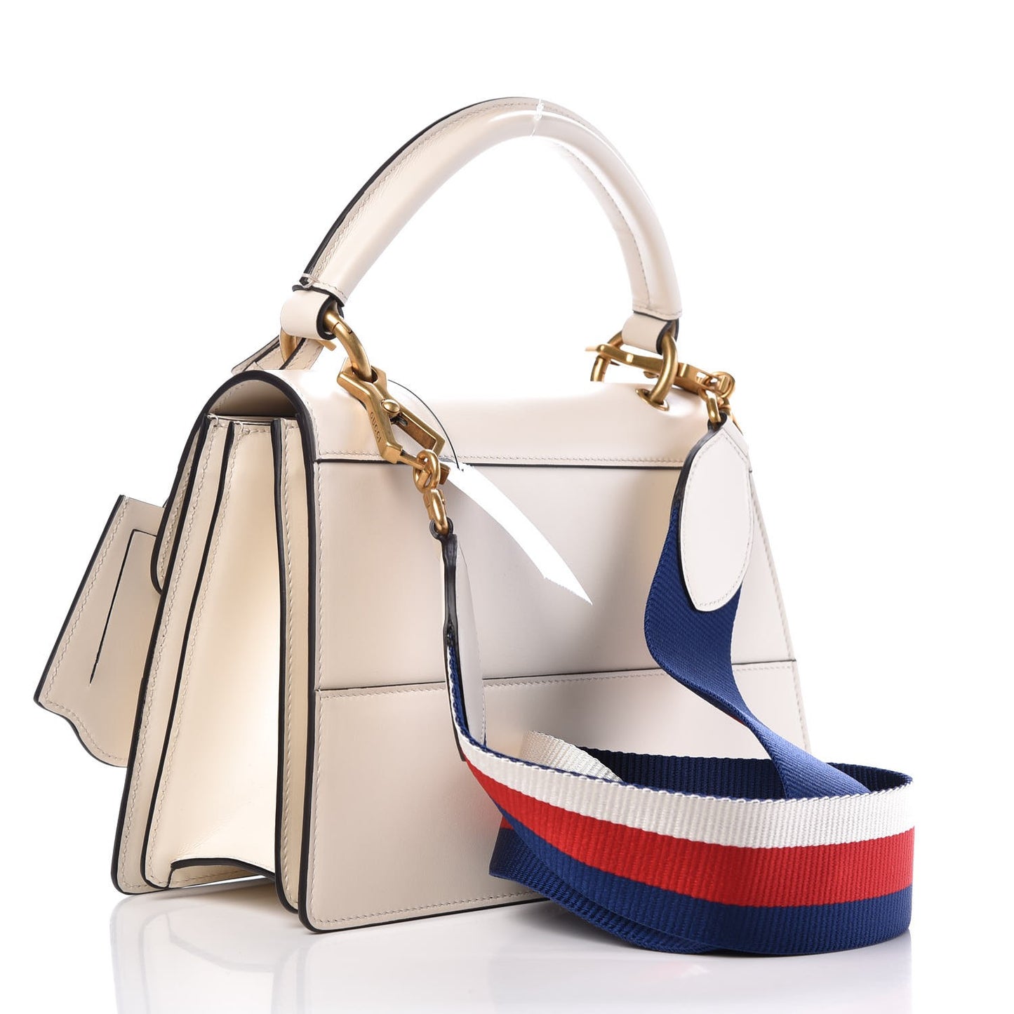 Calfskin Sylvie Web Small Queen Margaret Top Handle Bag White